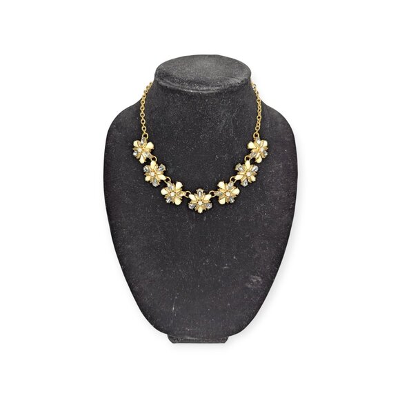 Gold Tone & Clear Rhinestone Floral Styled Necklace with Lobster Claw Clasp - Picture 4 of 11